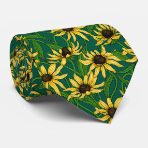 Gelbe Rudbekie auf dunkelgrün Krawatte