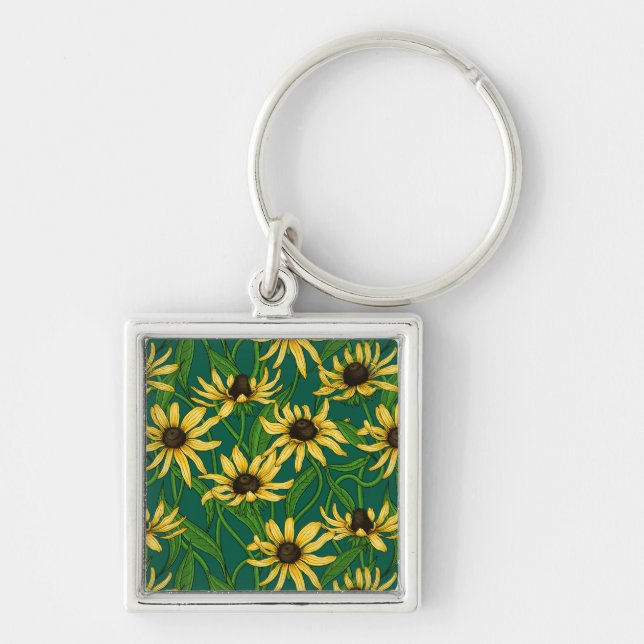 Gelbe Rudbekie auf dunkelgrün Schlüsselanhänger (Vorne)