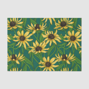 Gelbe Rudbekie auf dunkelgrün Seidenpapier