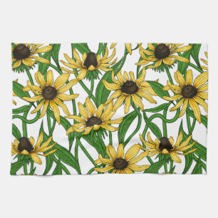 Gelbe Rudbekie auf Weiß Geschirrtuch