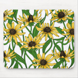 Gelbe Rudbekie auf Weiß Mousepad