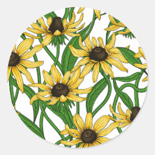 Gelbe Rudbekie auf Weiß Runder Aufkleber