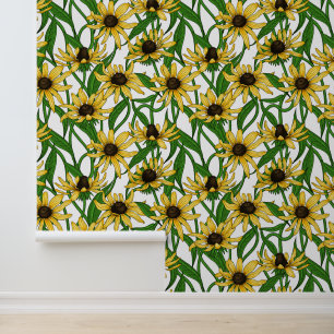 Gelbe Rudbekie auf Weiß Tapete