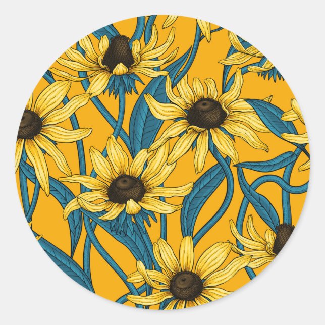 Gelbe Rudbekie Runder Aufkleber (Vorderseite)