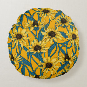 Gelbe Rudbekie Rundes Kissen