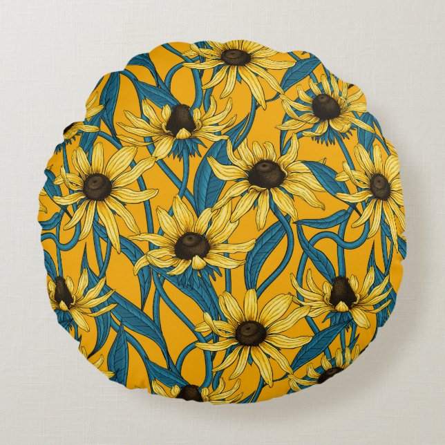 Gelbe Rudbekie Rundes Kissen (Vorderseite)