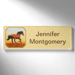 Gelbe Running Bay Horse Namenschild