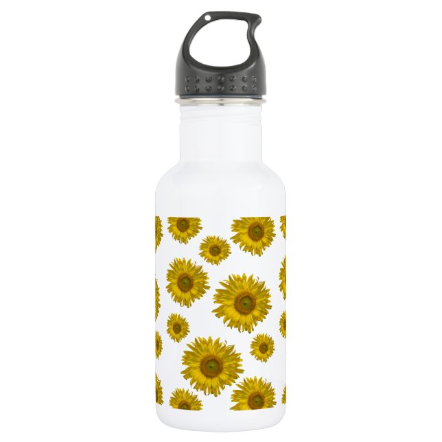 Gelbe Scatter-Sonnenblumen Edelstahlflasche (Vorderseite)