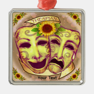 Gelbe Schauspielermasken Ornament Aus Metall