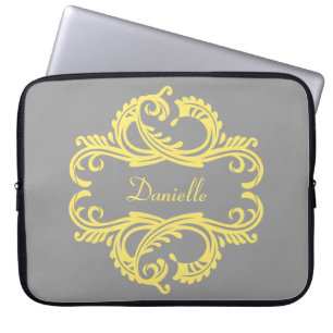 Gelbe schicke Damast-Laptop-Hülse Laptopschutzhülle