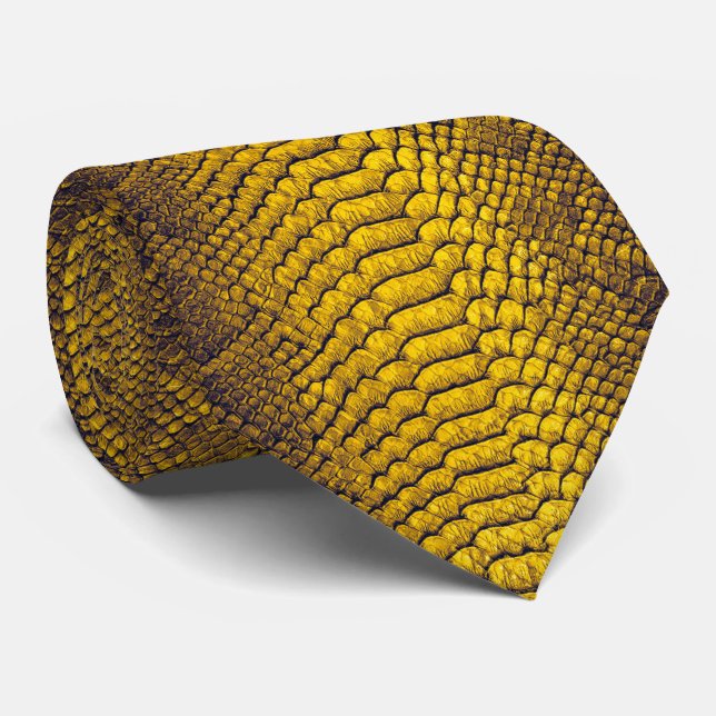 Gelbe Schlange Leder Textur Snakeskin Krawatte (Gerollt)