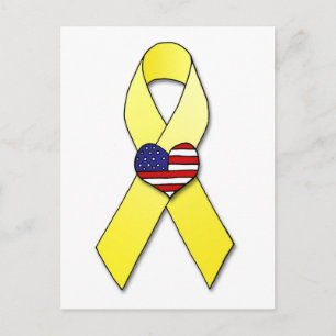 Gelbe Schleife mit Flag-Herz-Postkarte Postkarte