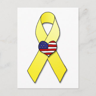 Gelbe Schleife mit Flag-Herz-Postkarte Postkarte