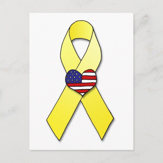 Gelbe Schleife mit Flag-Herz-Postkarte Postkarte (Vorderseite)
