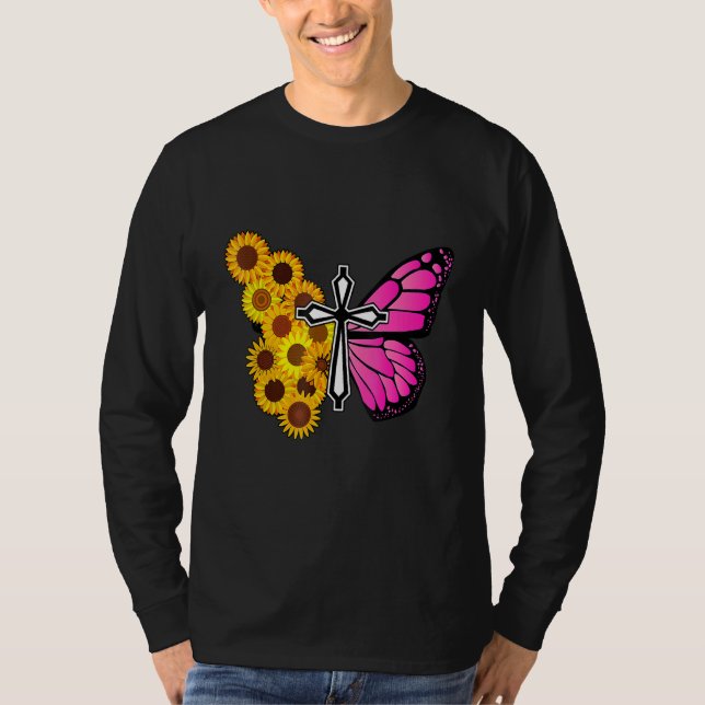 Gelbe Schmetterling Sonnenblumen Glaube Christlich T-Shirt (Vorderseite)