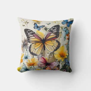 Gelbe Schmetterling und Blume Kissen