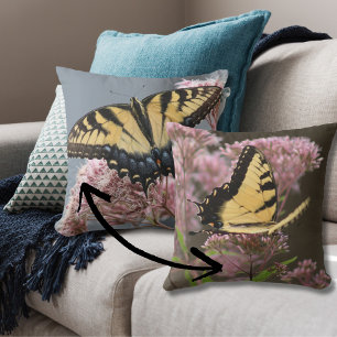 Gelbe Schmetterling und rosa Blume Nature Foto Kissen