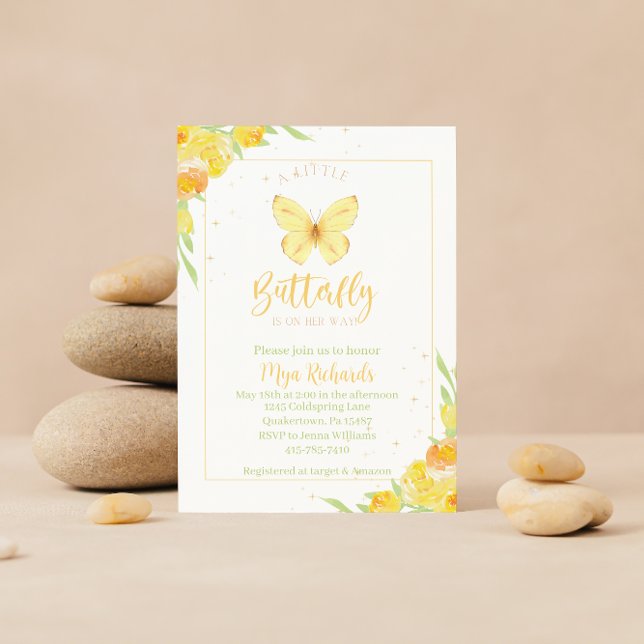 Gelbe Schmetterling Wasserfarbe Babydusche Einladu Einladung (Von Creator hochgeladen)