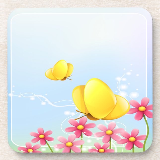 Gelbe Schmetterlinge Untersetzer (Vorderseite)