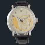 Gelbe Schnecke auf Creme Background Armbanduhr<br><div class="desc">Diese gelbe Schnecke ist viel niedlicher als echte Schnecken! Ein bezaubernder Chariklia Zarris Druck,  der cremefarbene Hintergrund fügt sich gut in die gelbe Farbe der Schnecke ein. Ein großartiges Stück,  das man auf die Wand eines Kinderzimmers setzen kann!</div>