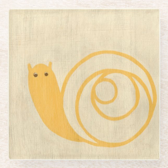 Gelbe Schnecke auf Creme Background Glasuntersetzer (Vorderseite)