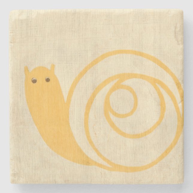 Gelbe Schnecke auf Creme Background Steinuntersetzer (Vorderseite)
