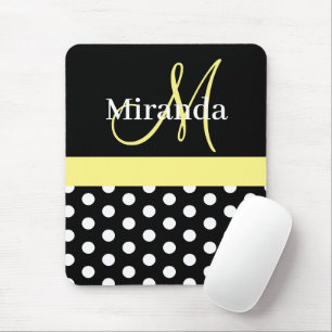 Gelbe Schwarz-weiße Polka Dot Monogram Maus Pad Mousepad
