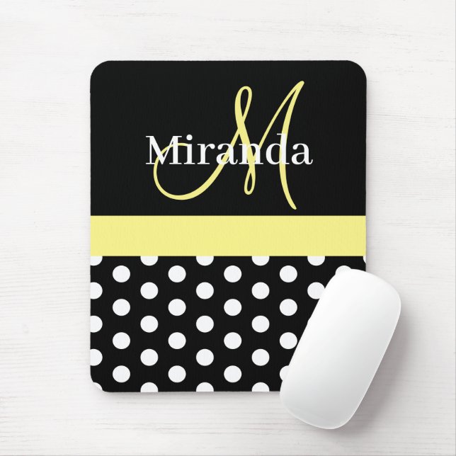 Gelbe Schwarz-weiße Polka Dot Monogram Maus Pad Mousepad (Mit Mouse)