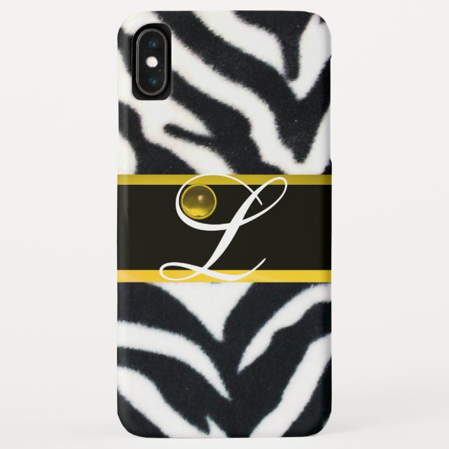 GELBE SCHWARZ-WEISSES ZEBRA-FUR-GELBE-GEM-MONOGRAM Case-Mate iPhone HÜLLE (Rückseite)