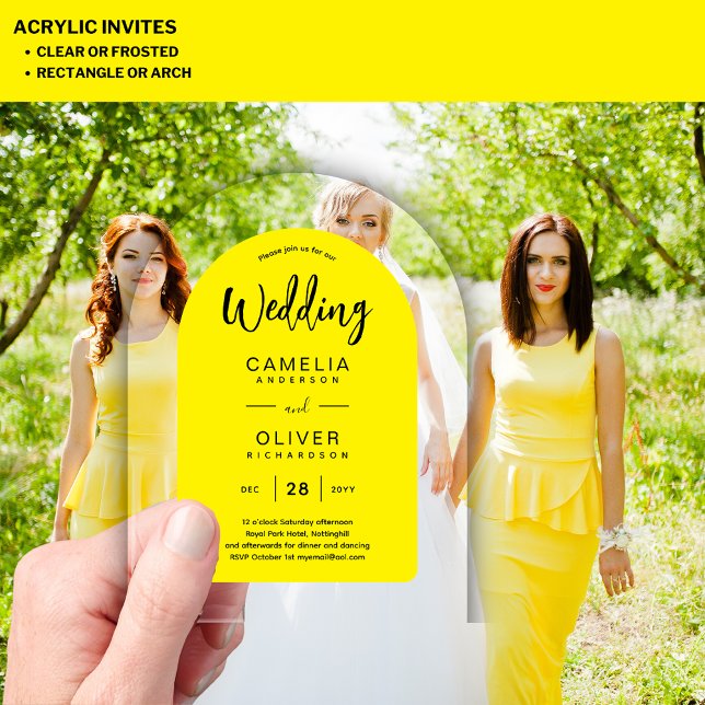 Gelbe Schwarze Arche Akryllische Hochzeit lädt zu  Acryleinladungen (Von Creator hochgeladen)