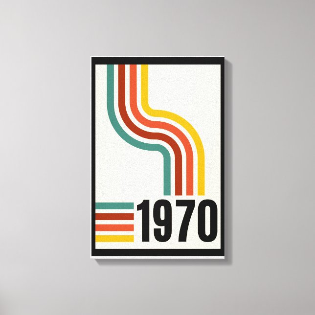 Gelbe schwarze farbige Ligne Retro 70er Poster Leinwanddruck (Vorderseite)