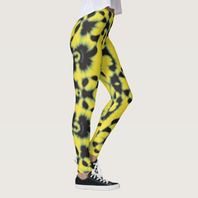 Gelbe Schwarze Gefärbte Krawatte Leggings (Rechts)