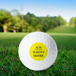 Gelbe schwarze Monogramm-Initialen minimalistische Golfball
