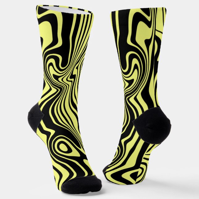 Gelbe schwarze Socken Abstrakte Wave Custom Colors (Gewinkelt)