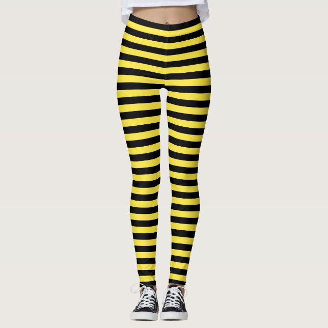 Gelbe schwarze Streifen Hummeln-Halloween-Party Leggings (Vorderseite)