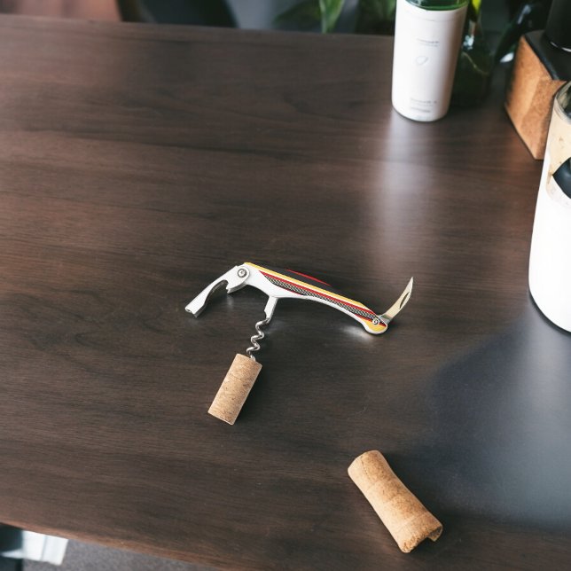 Gelbe, schwarze und rote Streifen Kellnermesser (Corkscrew Bottle Opener)