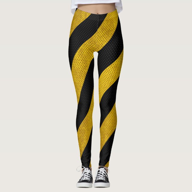 Gelbe schwarze Verkehrs-Vorsicht Stripes Leggings (Vorderseite)