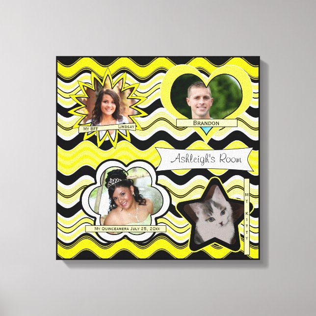Gelbe, schwarze, weiße Foto-Wand hängt Leinwanddruck (Vorderseite)