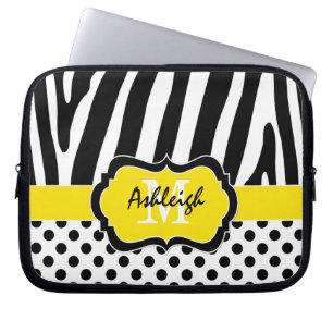 Gelbe schwarze Zebrastreifen Polka Dots Laptop Cas Laptopschutzhülle