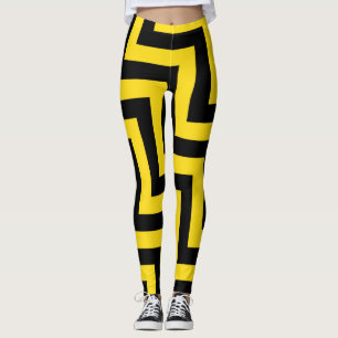 Gelbe schwarze Zickzack geometrische Dagonal Leggings