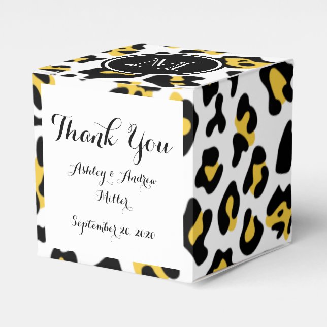 Gelbe schwarzleopard-Tierausdruck mit Monogramm Geschenkschachtel (Vorderseite)