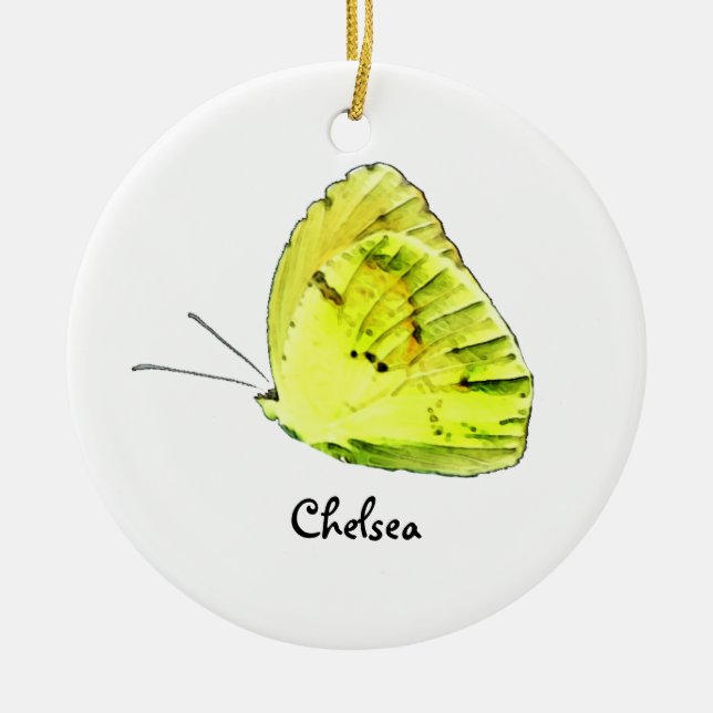 Gelbe Schwefel-Schmetterlings-personalisierte Keramikornament (Vorne)