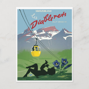 Gelbe Seilbahn auf dem Diablerets-Berg, Vintage Postkarte