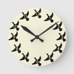 Gelbe Silhouette-Fliegen-Ente Runde Wanduhr