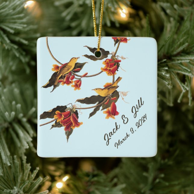 Gelbe Singvögel auf der Kreuzung Keramikornament (Baum)