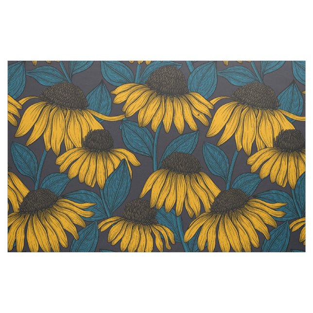 Gelbe Sitzbänke in dunkelblau Stoff (Fat Quarter (45,7 x 55,9 cm))