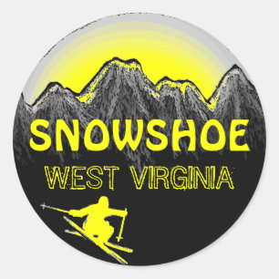 Gelbe Skiaufkleber Snowshoe-West Virginia Runder Aufkleber