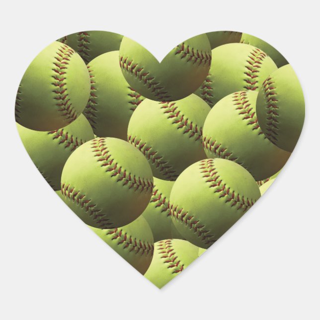 Gelbe Softball-Tonnen Bälle Herz-Aufkleber (Vorderseite)