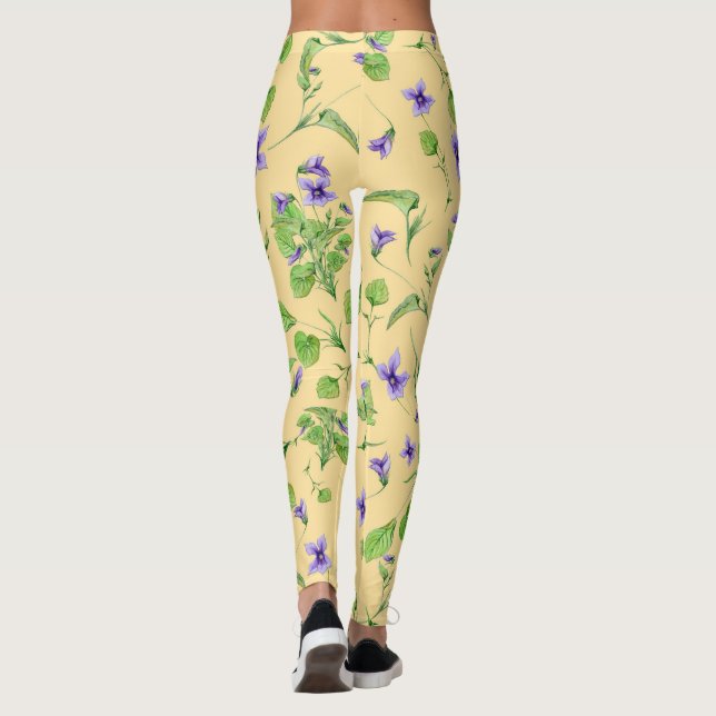 Gelbe Sommerlegins mit Aquarellvioletten Leggings (Rückseite)