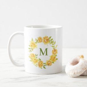 Gelbe Sommermonate Blume Wreath Monogramm Kaffeetasse